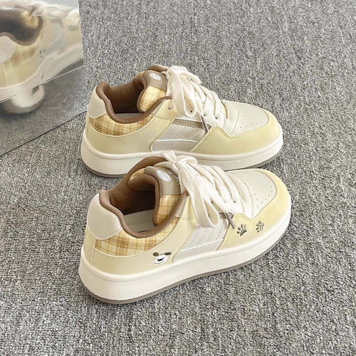 Damen Sneakers im verspielten Karo-Look mit Tiermotiven und bequemer Dämpfung Drune