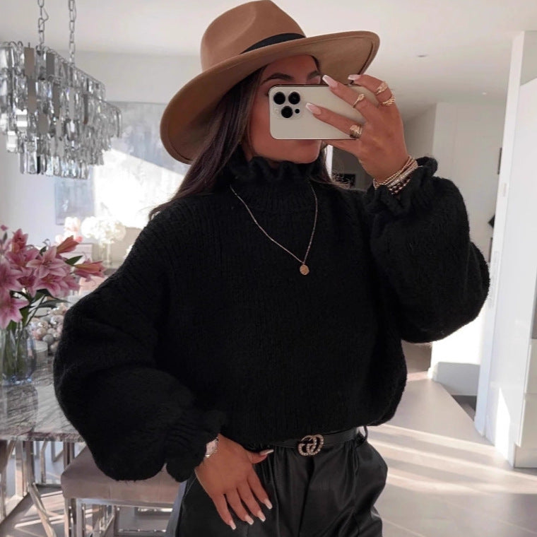 Damen kuscheliger Rollkragenpullover mit voluminösen Ärmeln Drune