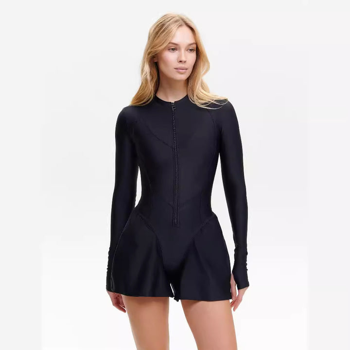 Damen Sportlicher Jumpsuit mit langem Arm und Reißverschluss Drune