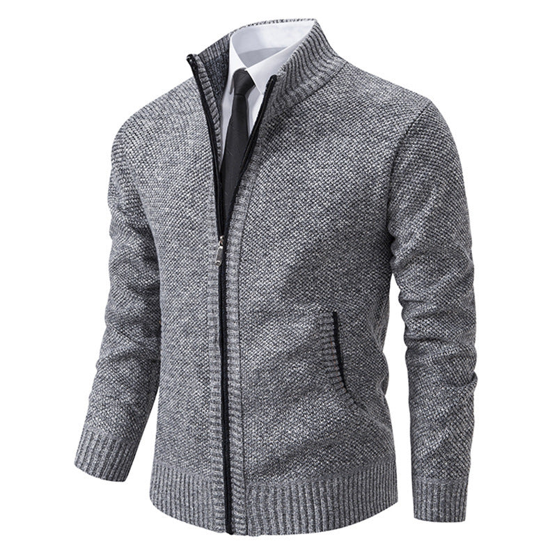 Herren elegante Strickjacke mit durchgehendem Reißverschluss und strukturiertem Design Drune