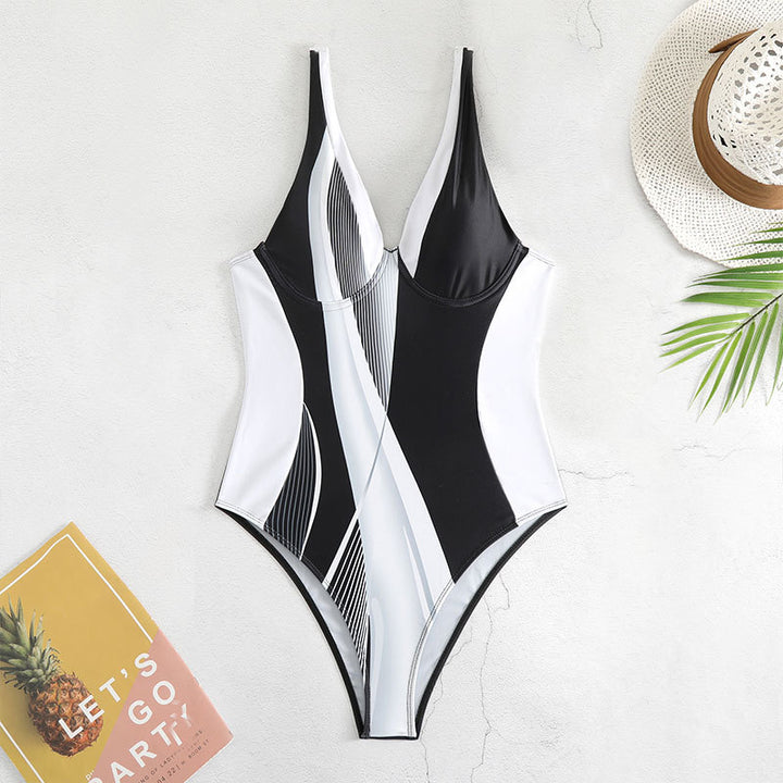 Damen Einteiler Badeanzug mit stylischem geometrischem Design Drune