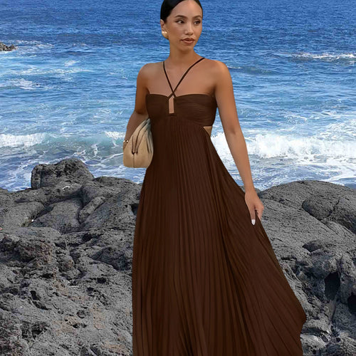 Damen Elegantes Maxi-Kleid mit plissierten Details und schickem Cut-Out Drune