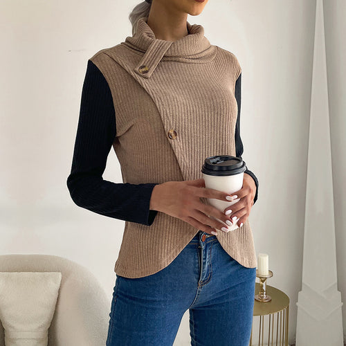 Damen Strickpullover mit asymmetrischem Design und dekorativem Kragen Drune