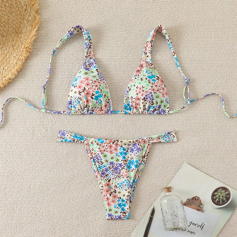 Damen Triangel-Bikini mit verstellbaren Trägern und floralem Design Drune