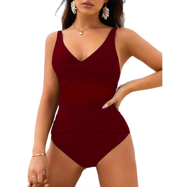 Damen Einteiler Badeanzug mit stylischem Wickel-Design und figurformenden Einsätzen Drune