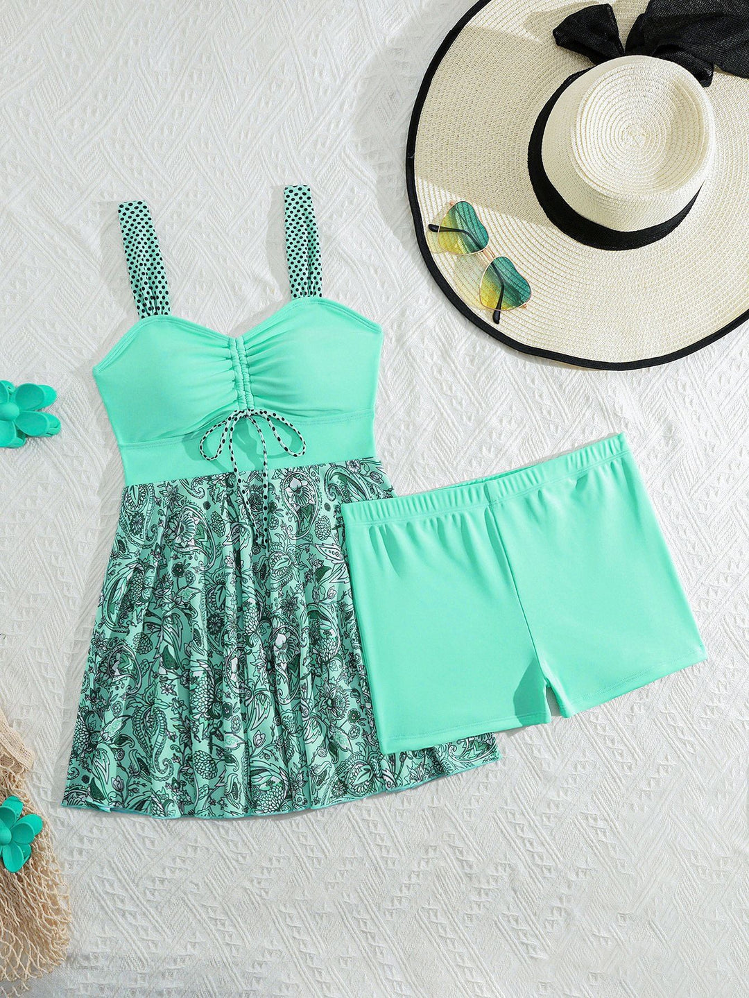 Damen Tankini-Set mit raffinierter Raffung und floralem Rock-Design Drune