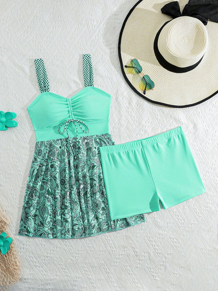 Damen Tankini-Set mit raffinierter Raffung und floralem Rock-Design Drune