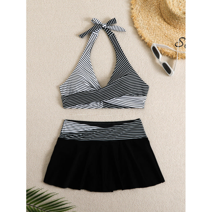 Damen Sport-Bikini-Set mit hochgeschlossenem Oberteil und schwingendem Rock Drune