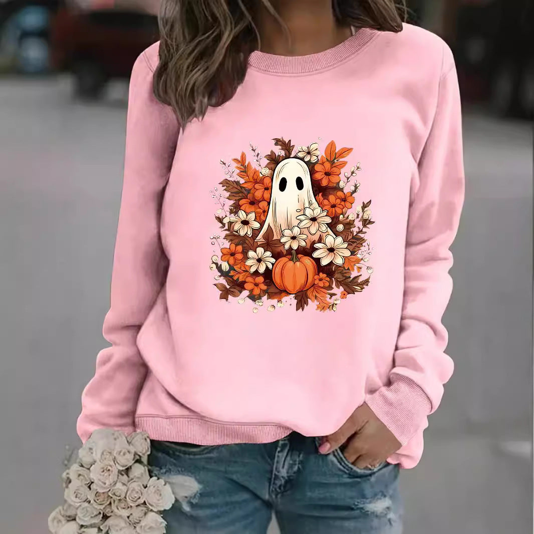 Damen Sweatshirt mit verspielt gruseligem Herbstmotiv Drune