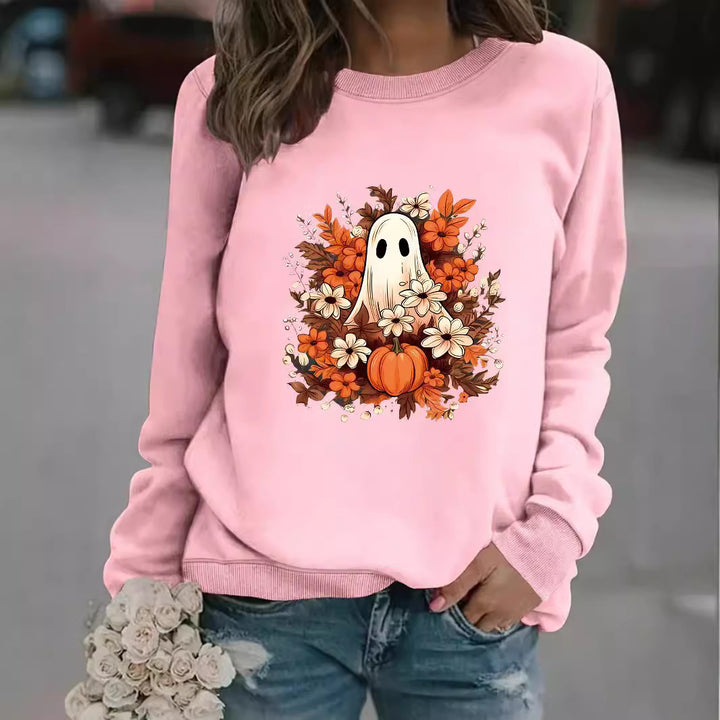 Damen Sweatshirt mit verspielt gruseligem Herbstmotiv Drune