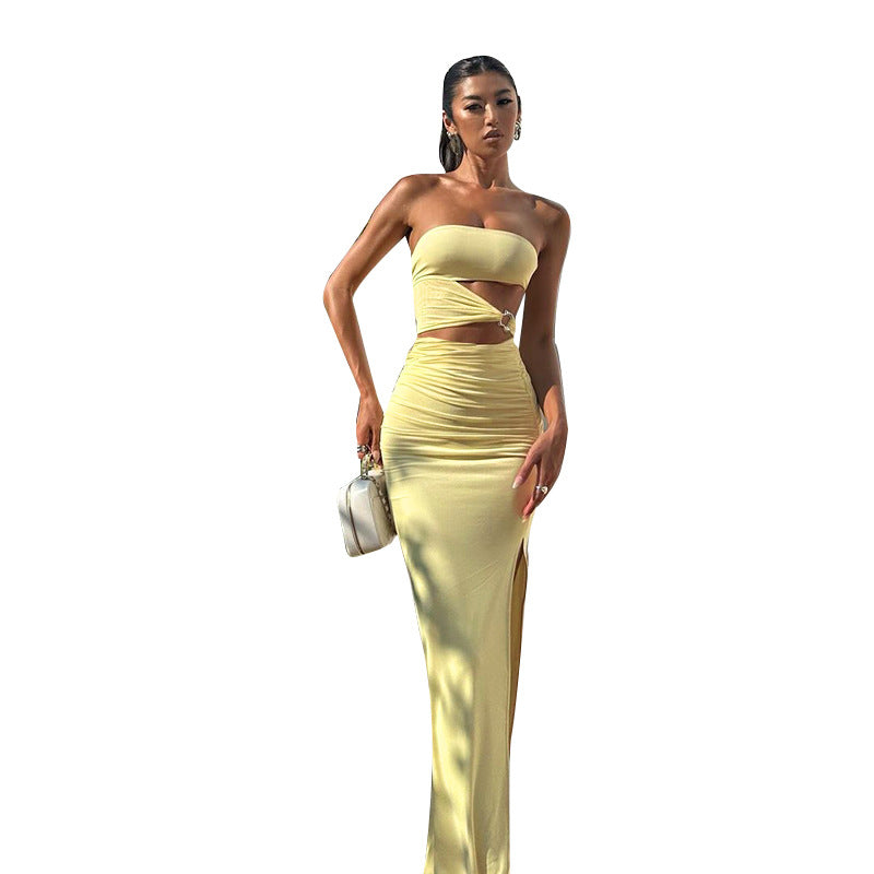 Damen Maxikleid mit elegantem Cut-Out-Design und verspieltem Rüschenelement Drune