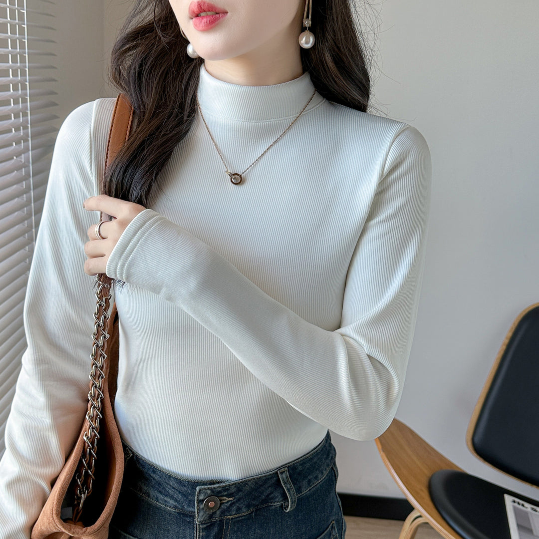 Damen Langarm-Cropped-Top mit hohem Kragen und Rippstruktur Drune