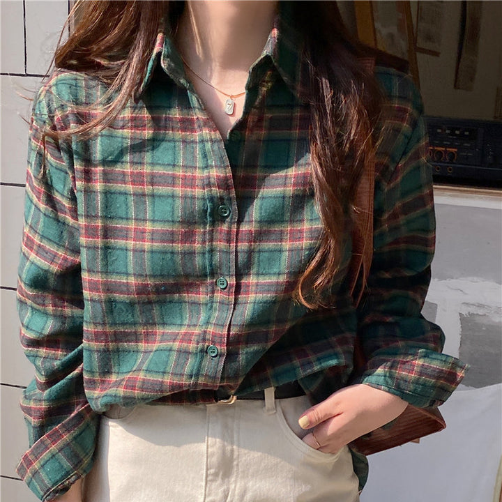 Damen Karohemd aus weichem Flanellstoff mit Button-Down-Kragen Drune