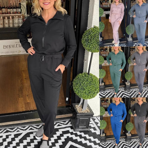 Damen Freizeit-Jumpsuit mit modischem Stehkragen und praktischen Taschen Drune