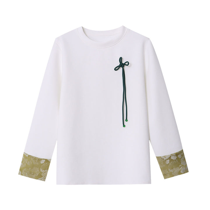 Damen modisches Langarmshirt mit floralem Kragen und dekorativem Detail Drune