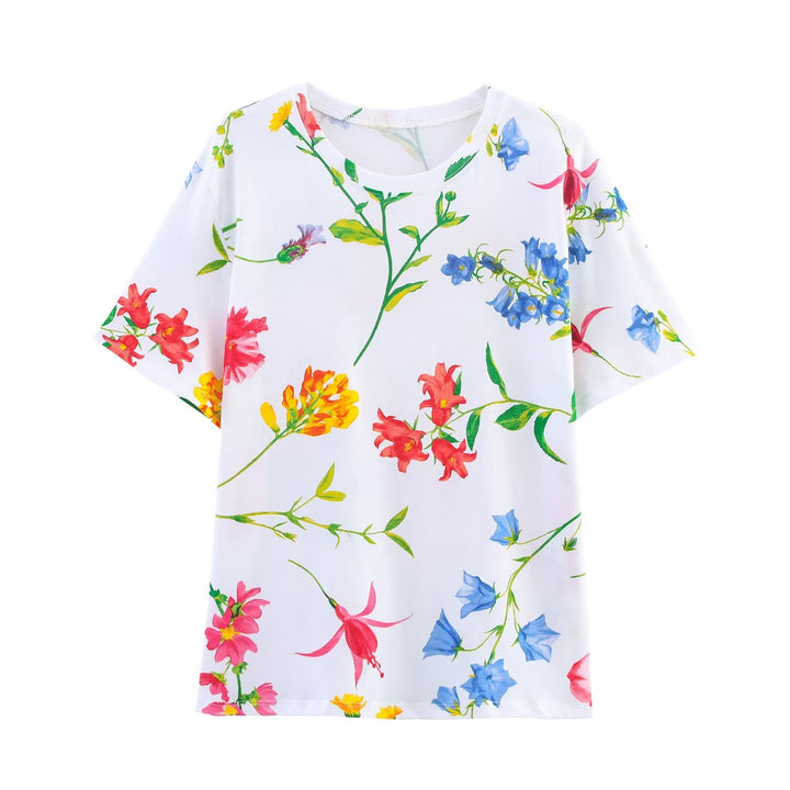 Damen T-Shirt aus hochwertiger Baumwolle mit floralem Print und lässigem Schnitt Drune