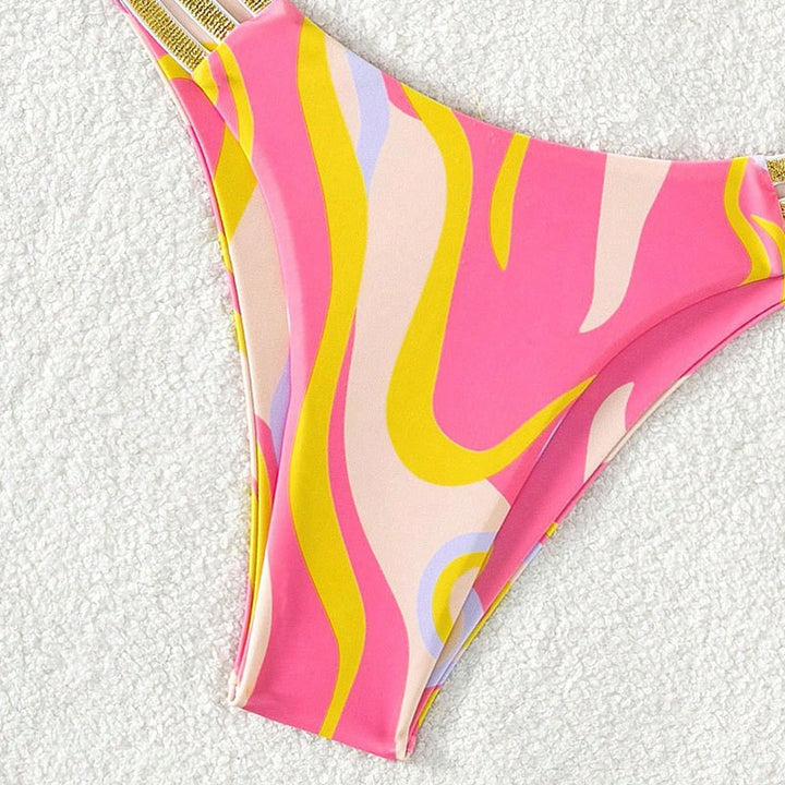 Damen Zweiteiliges Bikini-Set mit modischem Wickeldesign und elastischen Trägern Drune