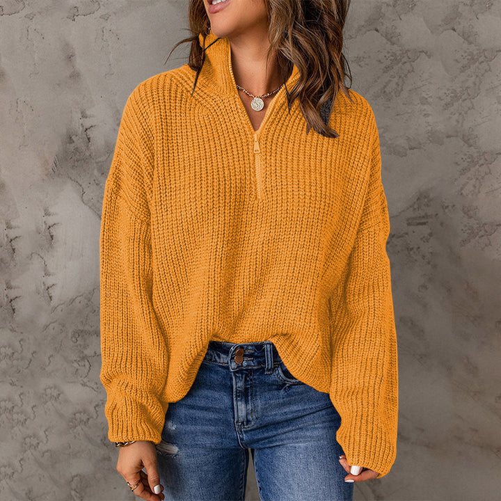 Damen gemütlicher Pullover mit hohem Kragen und Zip-Detail Drune