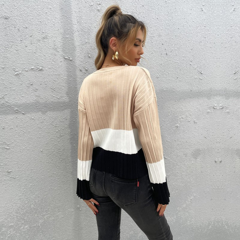 Damen modischer Pullover mit strukturiertem Farbblock-Design Drune