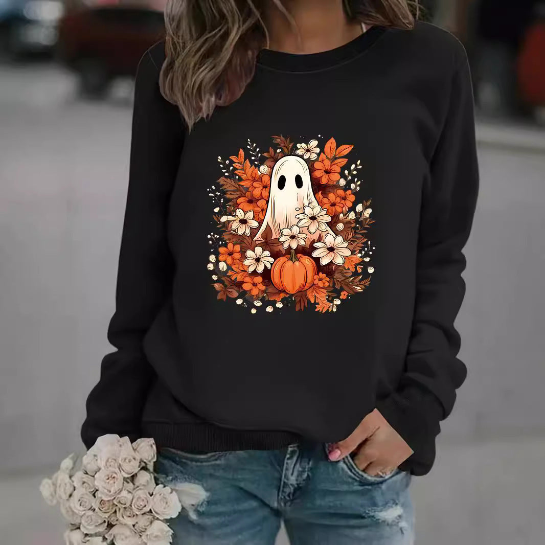 Damen Sweatshirt mit verspielt gruseligem Herbstmotiv Drune