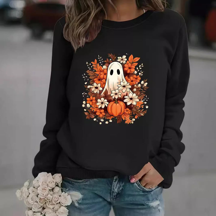 Damen Sweatshirt mit verspielt gruseligem Herbstmotiv Drune