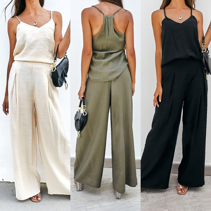 Damen elegantes Oberteil und weite Hose Set Drune