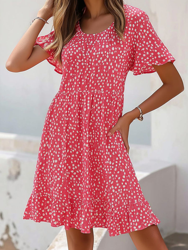 Damen lässiges Freizeitkleid mit fließendem Schnitt und Rüschensaum Drune