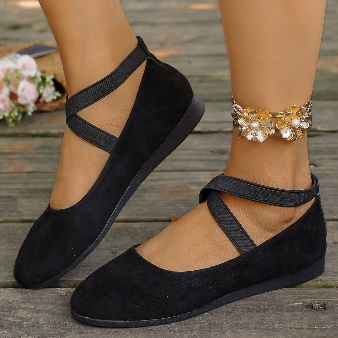 Damen Bequeme und elegante Ballerinas mit kreuzenden Riemen Drune