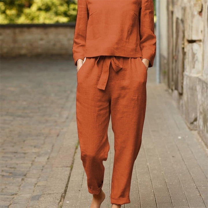 Damen Lässiges Zweiteiliges Leinen-Outfit mit breitem Bund Drune