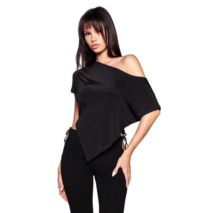 Damen asymmetrisches Kurzarm-T-Shirt mit auffälligem Streifenmuster und lässigem Schnitt Drune