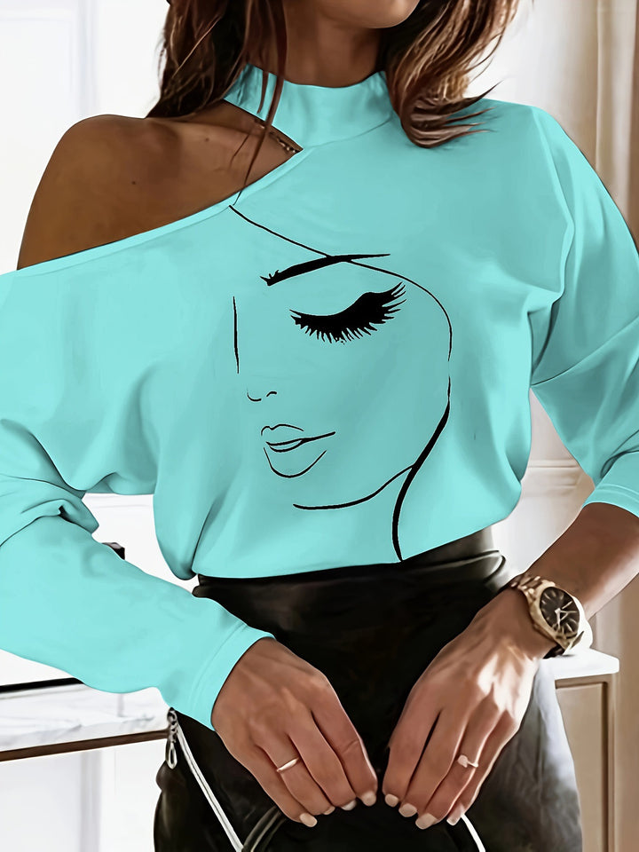 Damen Oversized Sweatshirt mit offener Schulterpartie und elegantem Druck Drune