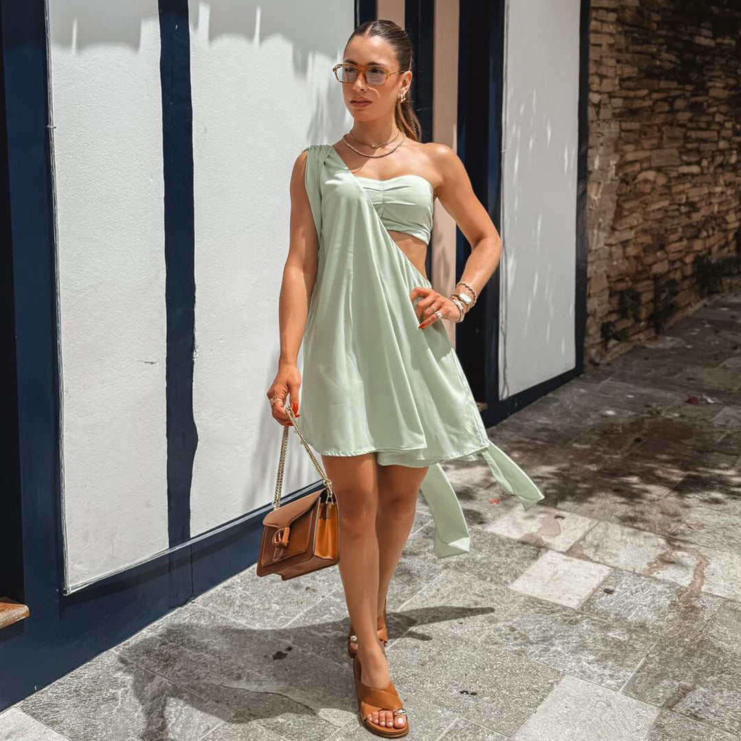 Damen Sommerliches Cut-Out Kleid mit asymmetrischem Saum und elegantem Ein-Schulter-Design Drune