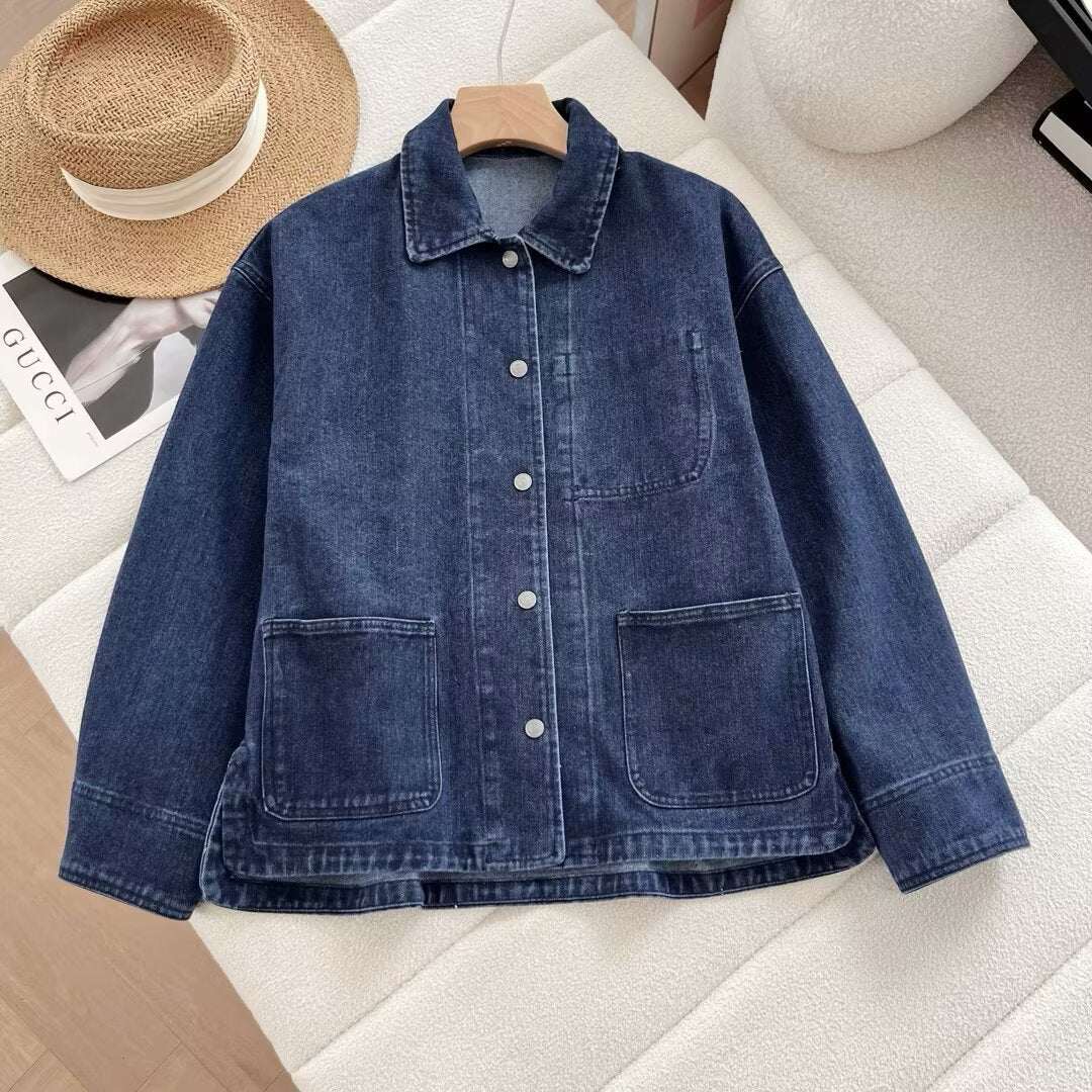 Damen lässige Jeansjacke mit modernen Taschen Drune