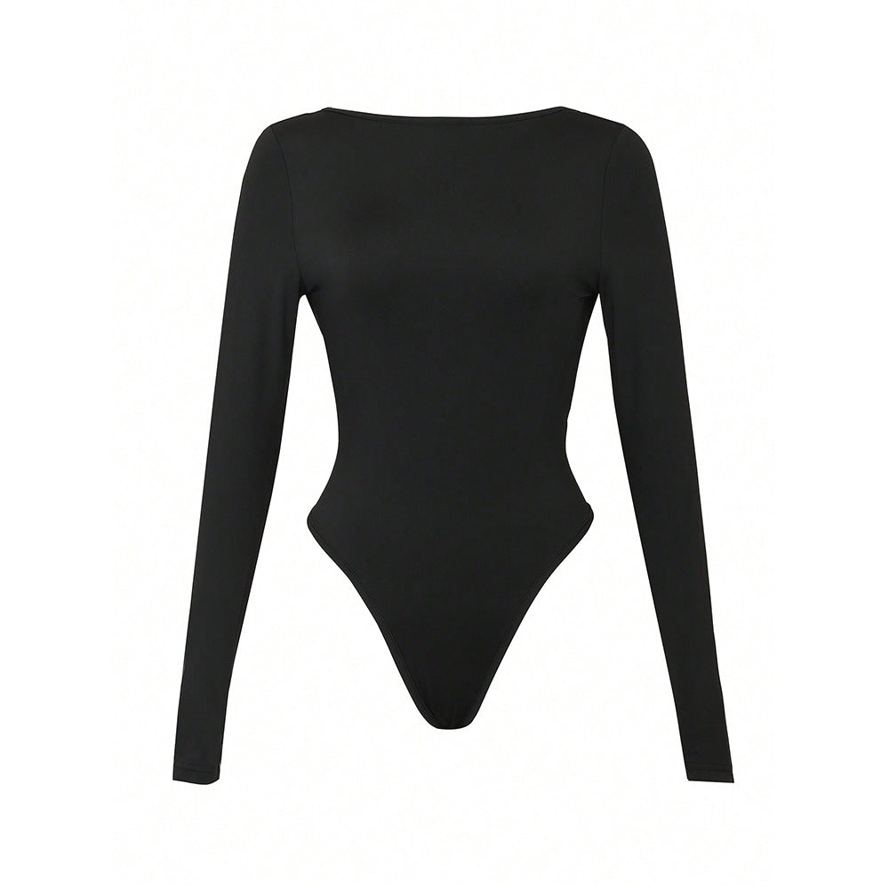 Damen figurbetontes Langarmshirt mit Rundhalsausschnitt und modischem Stretch Drune