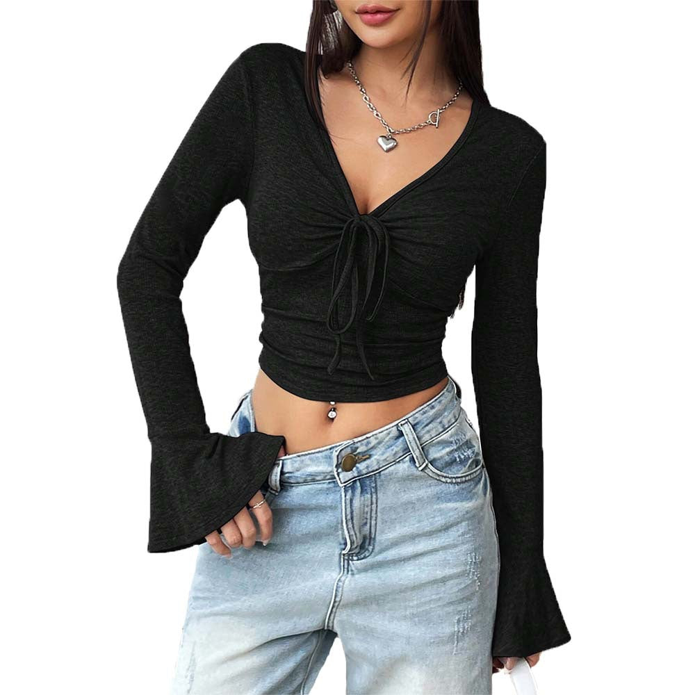 Damen Langarm-Crop-Top mit raffiniertem Knoten-Design Drune