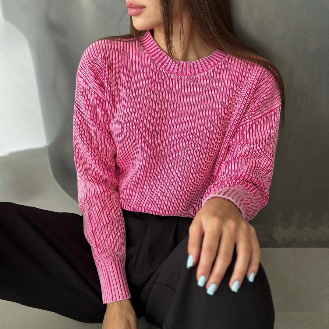 Damen Grobstrickpullover mit modischem Rippenmuster Drune
