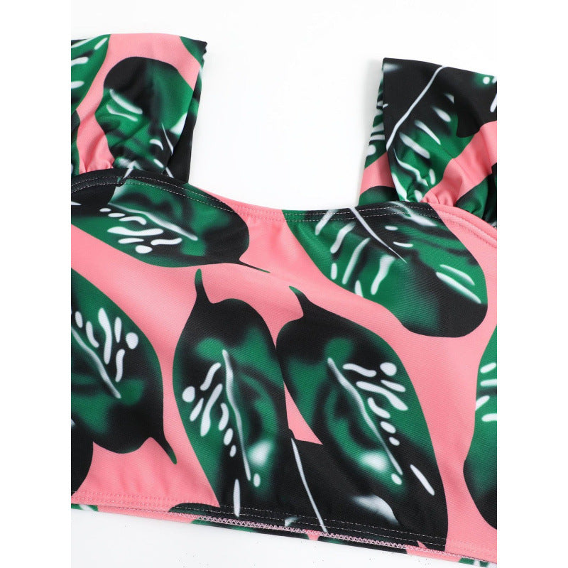 Damen Hochgeschnittener Bikini mit modischem Streifenmuster und floralem Unterteil Drune