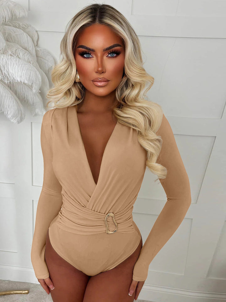 Damen Body mit tiefem V-Ausschnitt und schmalem Gürtel Drune