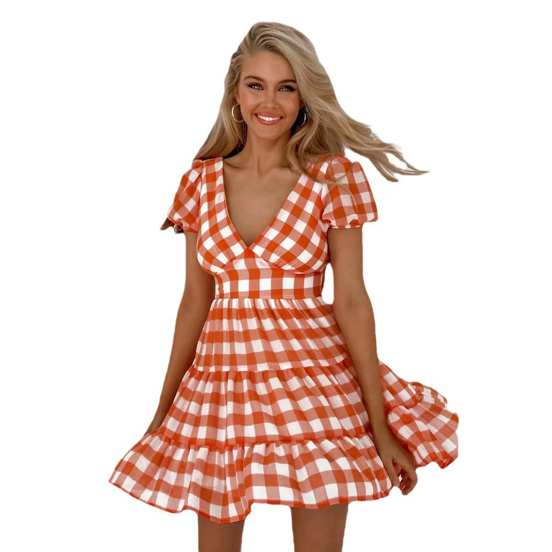 Damen lässiges Freizeitkleid mit voluminösen Puffärmeln und verspieltem Saum Drune