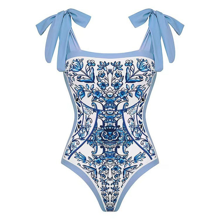 Damen Badeanzug mit floralem Druck und passendem Wickelrock Drune