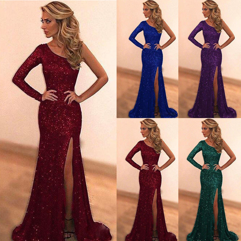 Damen Glitzerndes Abendkleid mit asymmetrischem Design und hohem Beinschlitz Drune