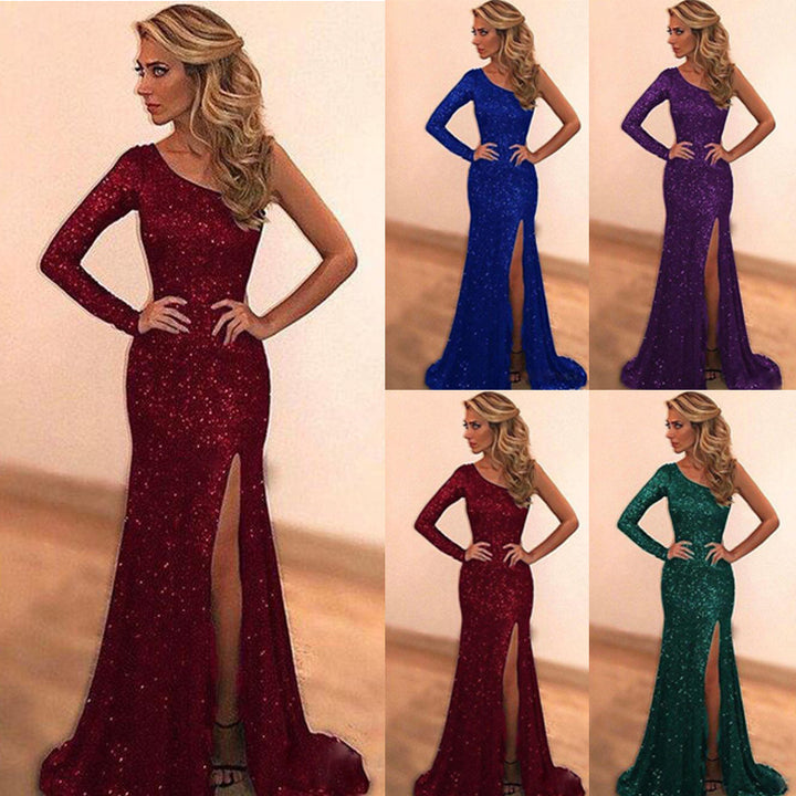 Damen Glitzerndes Abendkleid mit asymmetrischem Design und hohem Beinschlitz Drune