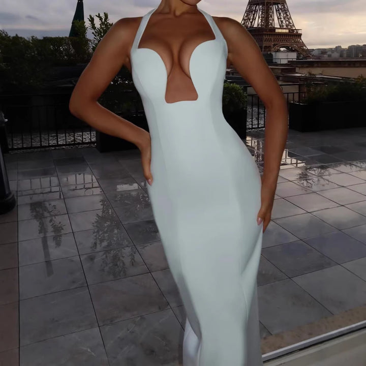 Damen Maxikleid mit tiefem Ausschnitt und Taschen Drune