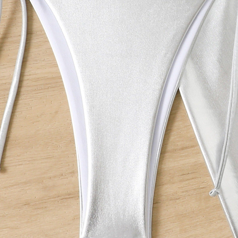 Damen Glänzendes Triangel-Bikini-Set mit Wickelrock Drune