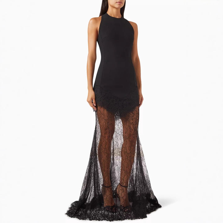 Damen Bodenlanges Spitzenkleid im eleganten Schnitt Drune