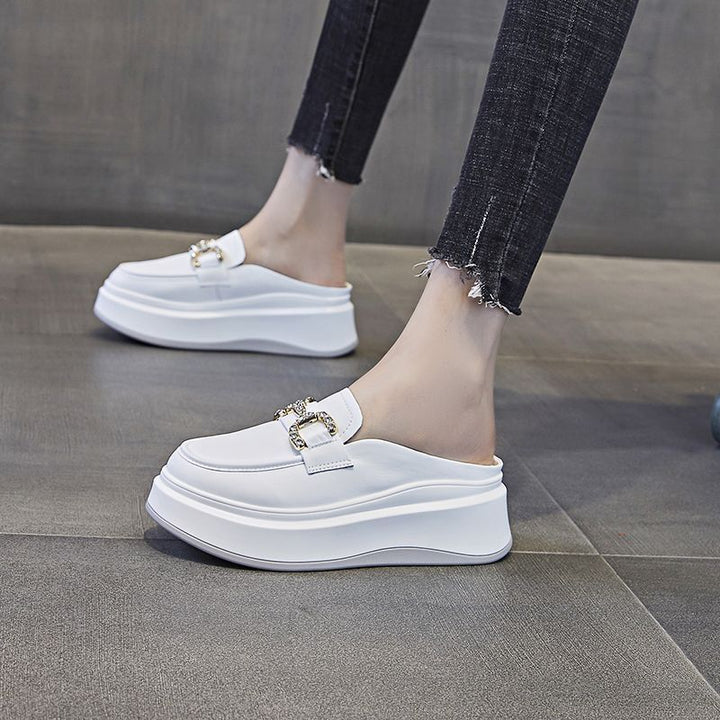 Damen elegante Plateau-Mules mit glänzenden Dekorelementen Drune