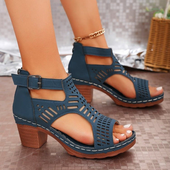 Damen trendige Sandalen mit durchbrochenem Design und Holz-Elementen Drune