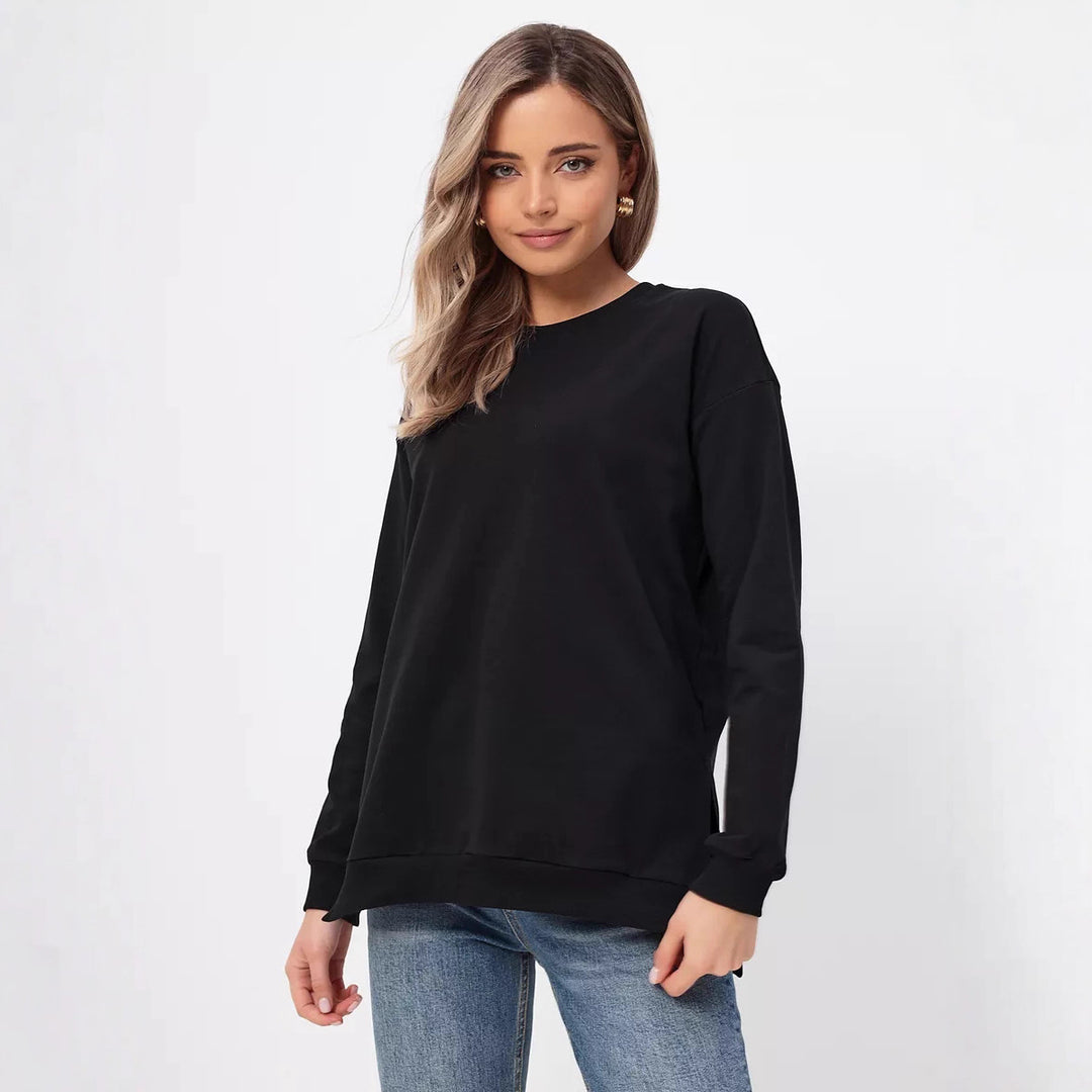 Damen bequemer Sweatshirt mit seitlichen Schlitzen Drune
