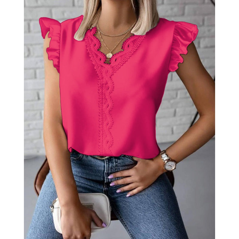 Damen Bluse mit Rüschendetails und Spitzenapplikationen Drune