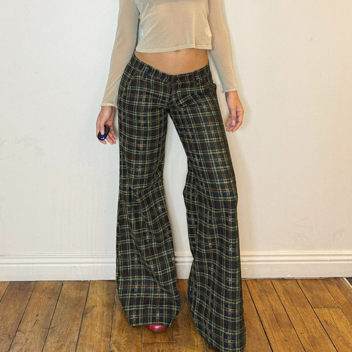 Damen Karierte Schlaghose mit hohem Bund und eleganter Passform Drune
